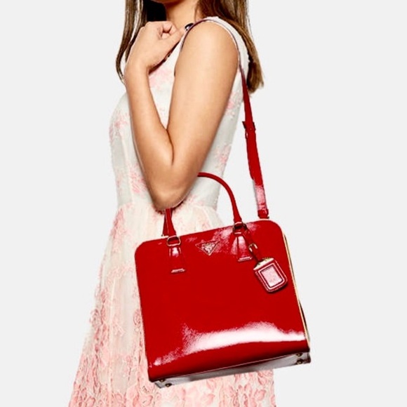 Auth. PRADA 2012 Candy Apple Red Saffiano Leather Tote - Picture 7 of 15